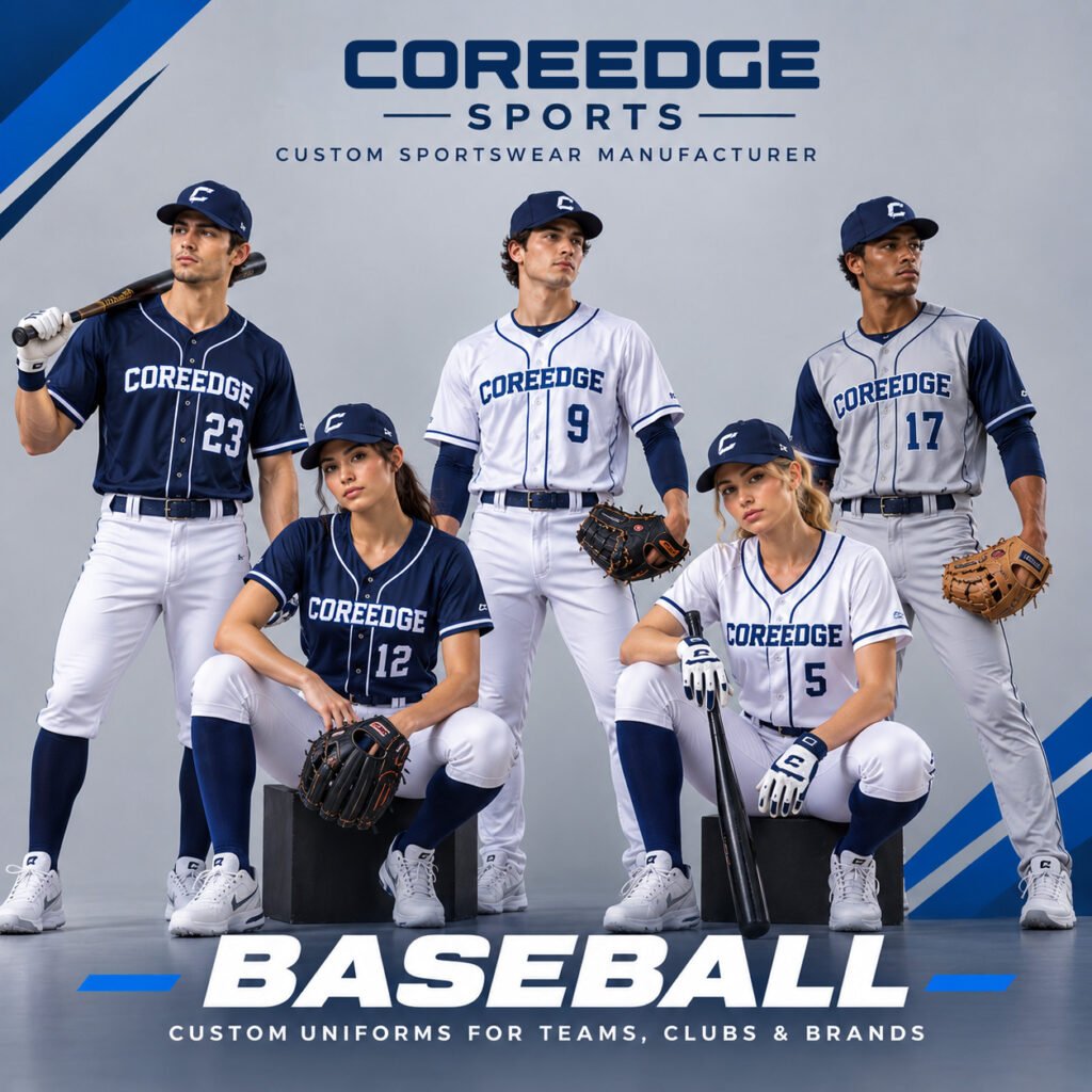 Custom baseball uniforms manufacturer offering baseball jerseys, team uniforms, baseball pants, and custom teamwear for clubs, schools, teams, and sports brands.