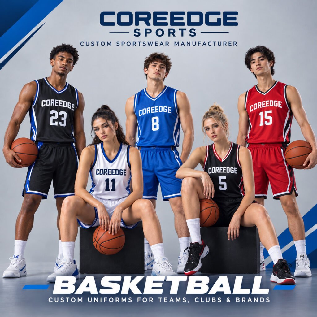 Custom basketball jersey manufacturer producing basketball team uniforms, personalized jerseys, basketball shorts, and custom teamwear for clubs, schools, teams, and brands.